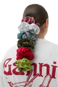 Clearance GANNI Scrunchie Aus Jacquard In Metallic Silver