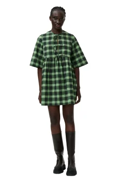 Hot GANNI Seersucker Check Ribbon Mini Dress Peapod