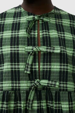 Hot GANNI Seersucker Check Ribbon Mini Dress Peapod