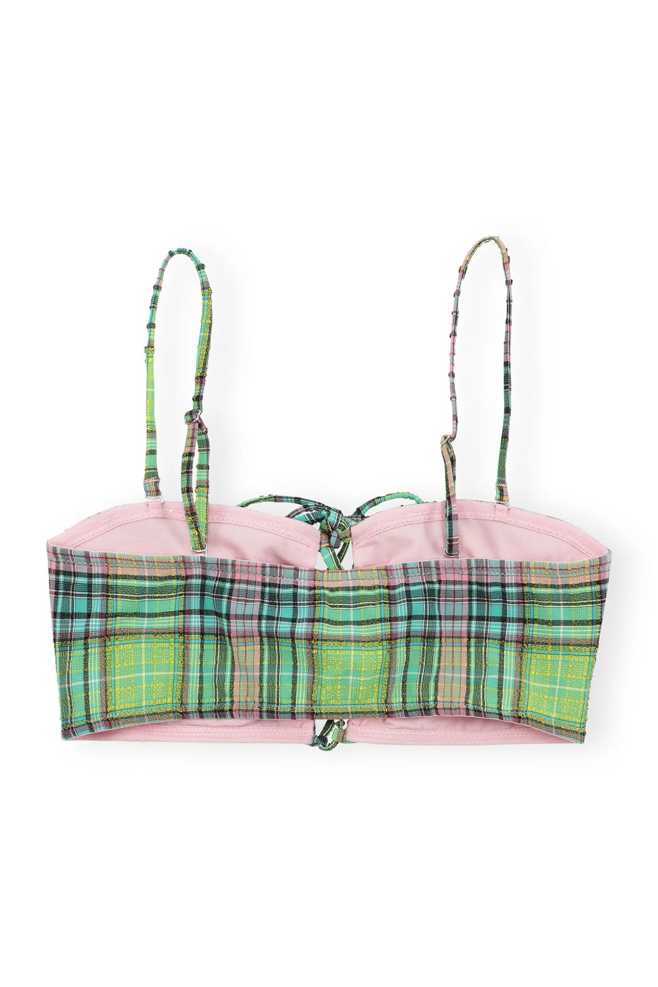 Flash Sale GANNI Seersucker-Bikinioberteil Mit Vorderverschluss Aus Recyceltem Material Lagoon