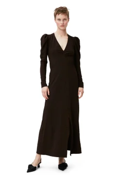Fashion GANNI Seersucker-Maxikleid Mit V-Ausschnitt Chicory Coffee