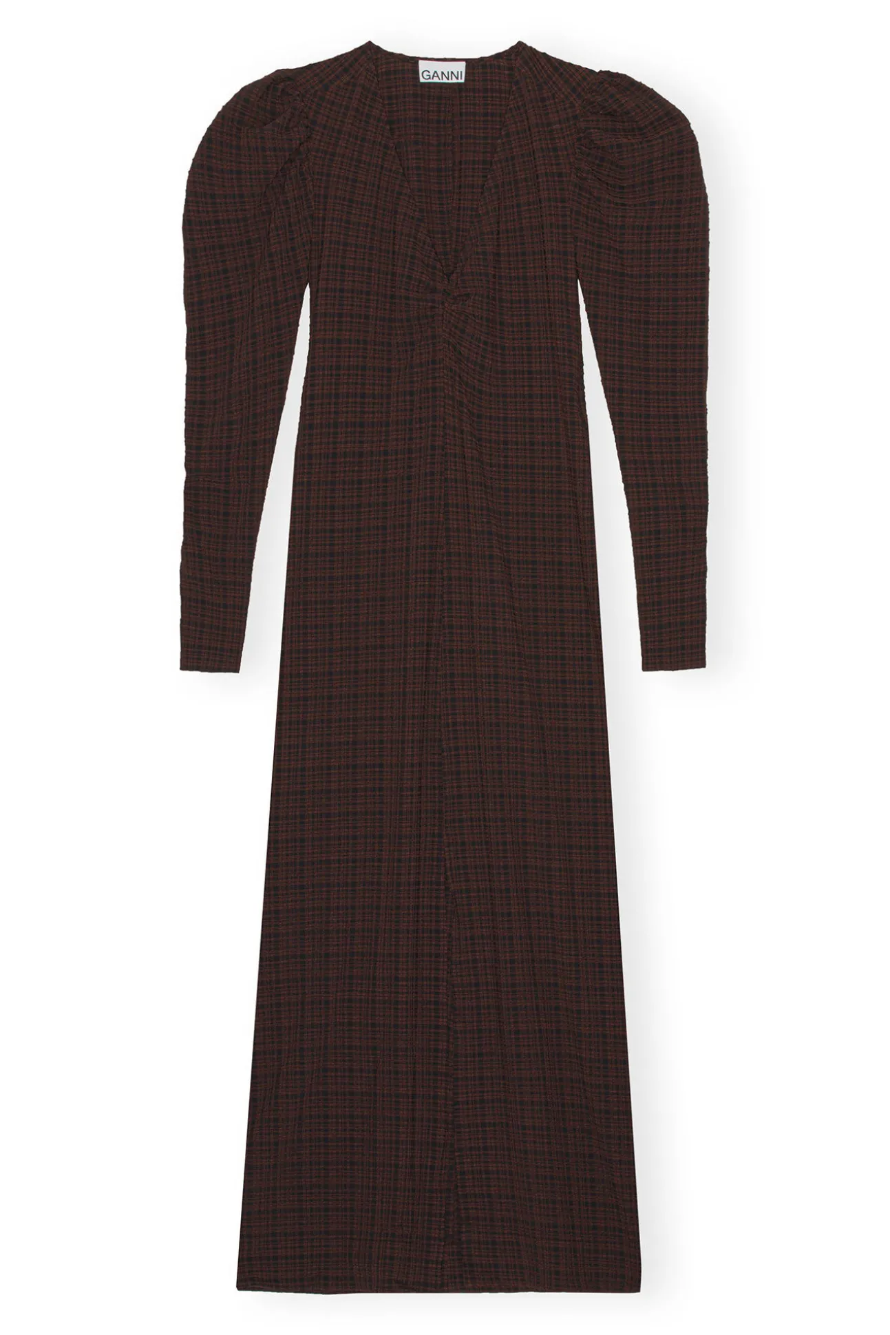 Fashion GANNI Seersucker-Maxikleid Mit V-Ausschnitt Chicory Coffee
