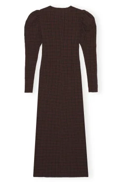 Fashion GANNI Seersucker-Maxikleid Mit V-Ausschnitt Chicory Coffee