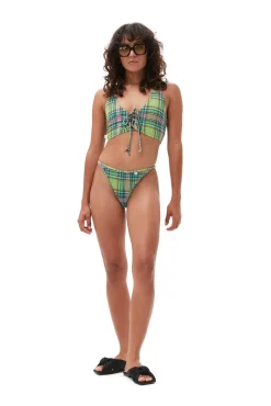 New GANNI Seersucker-Minibikinihose Aus Recyceltem Material Lagoon