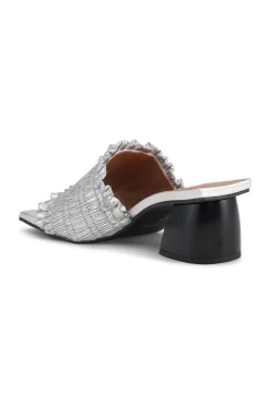 Best Sale GANNI Silberne Gesmokte Pantolette Mit Niedrigem Pfennigabsatz Silver