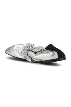 Cheap GANNI Silberne Scrunchie-Ballerinas Mit Leicht Quadratischer Spitze Silver