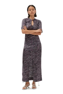Fashion GANNI Silk-Stretch-Satin Maxikleid Black