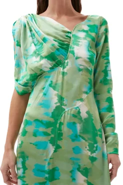 Clearance GANNI Silk-Stretch-Satin Maxikleid Lily Green