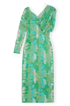 Clearance GANNI Silk-Stretch-Satin Maxikleid Lily Green