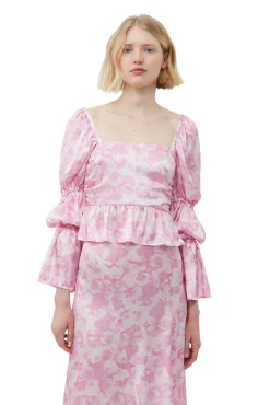 Best Sale GANNI Silk-Stretch-Satin-Bluse Bonbon