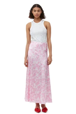 Cheap GANNI Silk-Stretch-Satin-Maxirock Bonbon