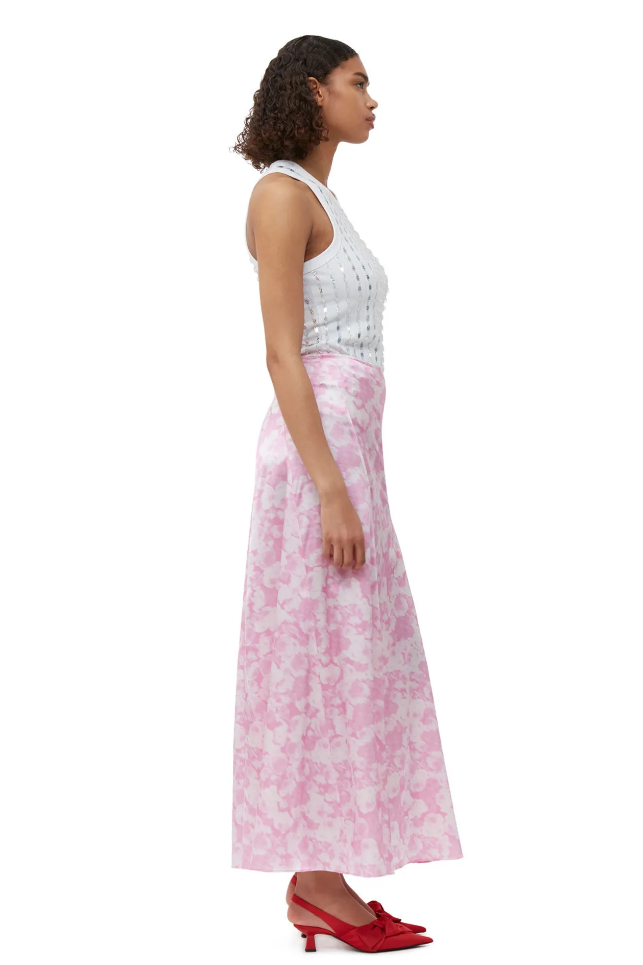 Cheap GANNI Silk-Stretch-Satin-Maxirock Bonbon