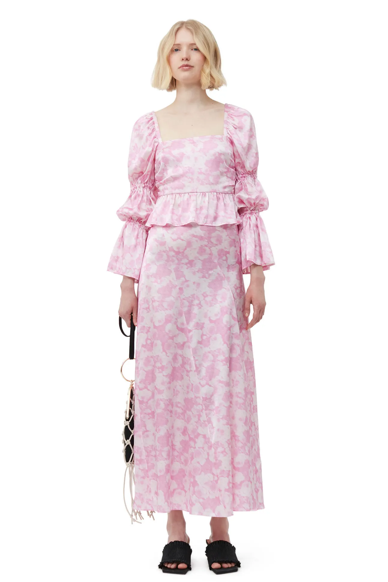 Cheap GANNI Silk-Stretch-Satin-Maxirock Bonbon
