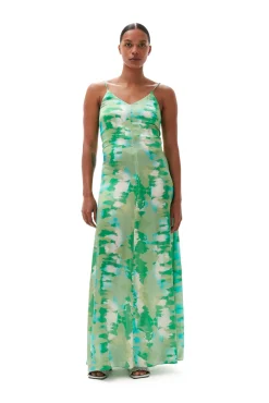 Store GANNI Silk-Stretch-Satin-Slip-Kleid Lily Green