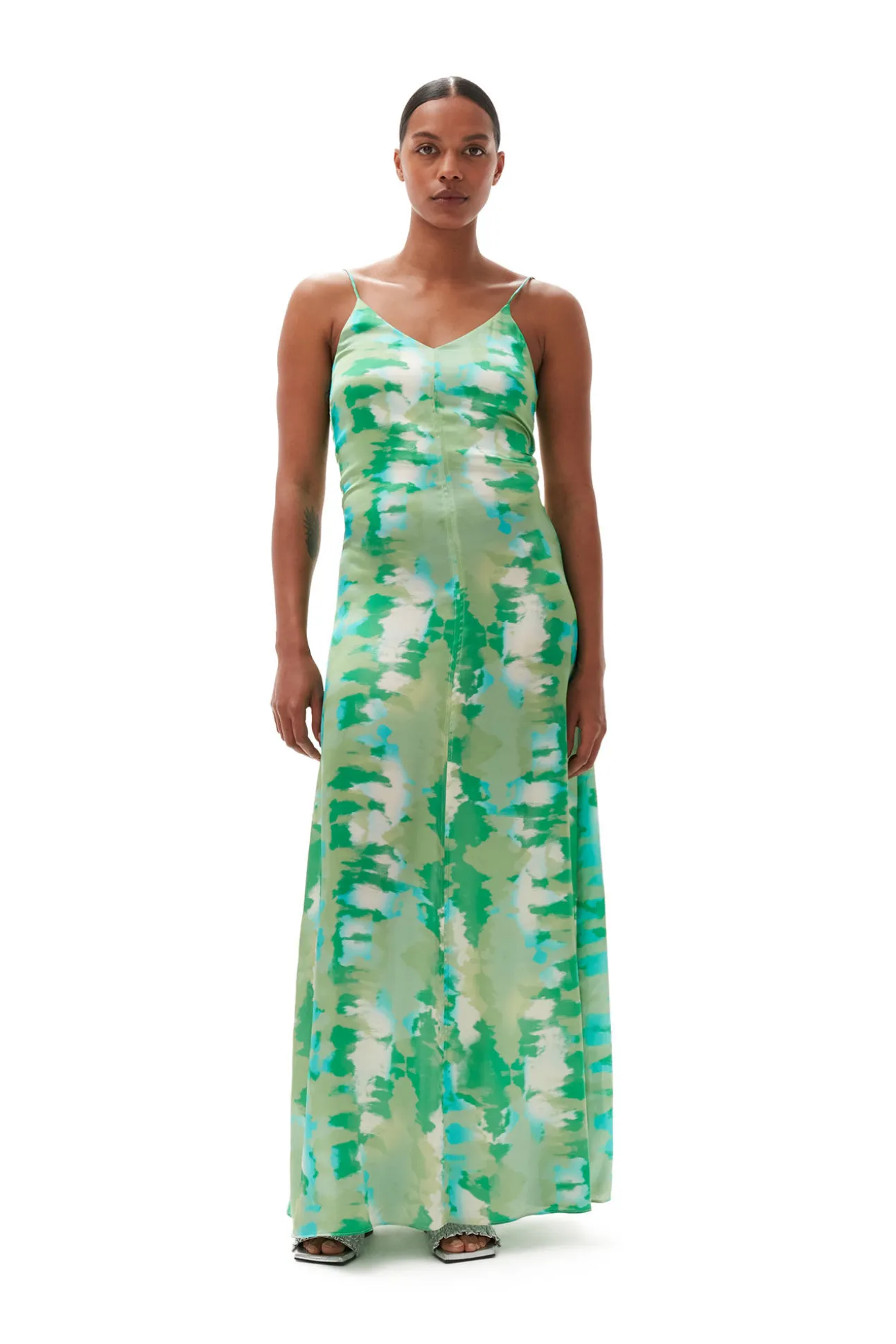 Store GANNI Silk-Stretch-Satin-Slip-Kleid Lily Green