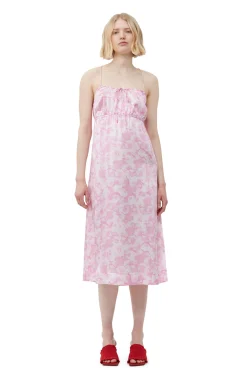 Best GANNI Silk-Stretch-Satin-Slip-Kleid Bonbon