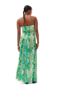 Store GANNI Silk-Stretch-Satin-Slip-Kleid Lily Green