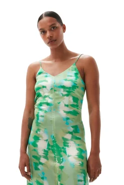 Store GANNI Silk-Stretch-Satin-Slip-Kleid Lily Green