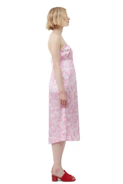 Best GANNI Silk-Stretch-Satin-Slip-Kleid Bonbon