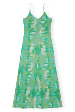 Store GANNI Silk-Stretch-Satin-Slip-Kleid Lily Green