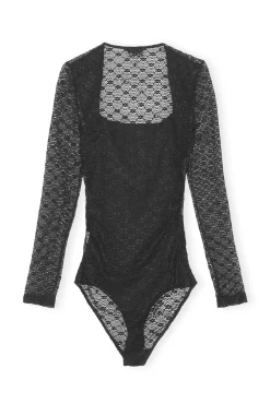Sale GANNI Spitzen-Bodysuit Black