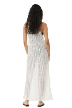 Outlet GANNI Spitzen-Mesh-Maxikleid Egret