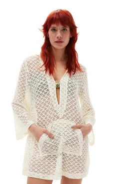 Online GANNI Spitzen-Mesh-Minikleid Mit Hoodie Egret