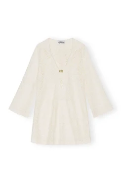 Online GANNI Spitzen-Mesh-Minikleid Mit Hoodie Egret