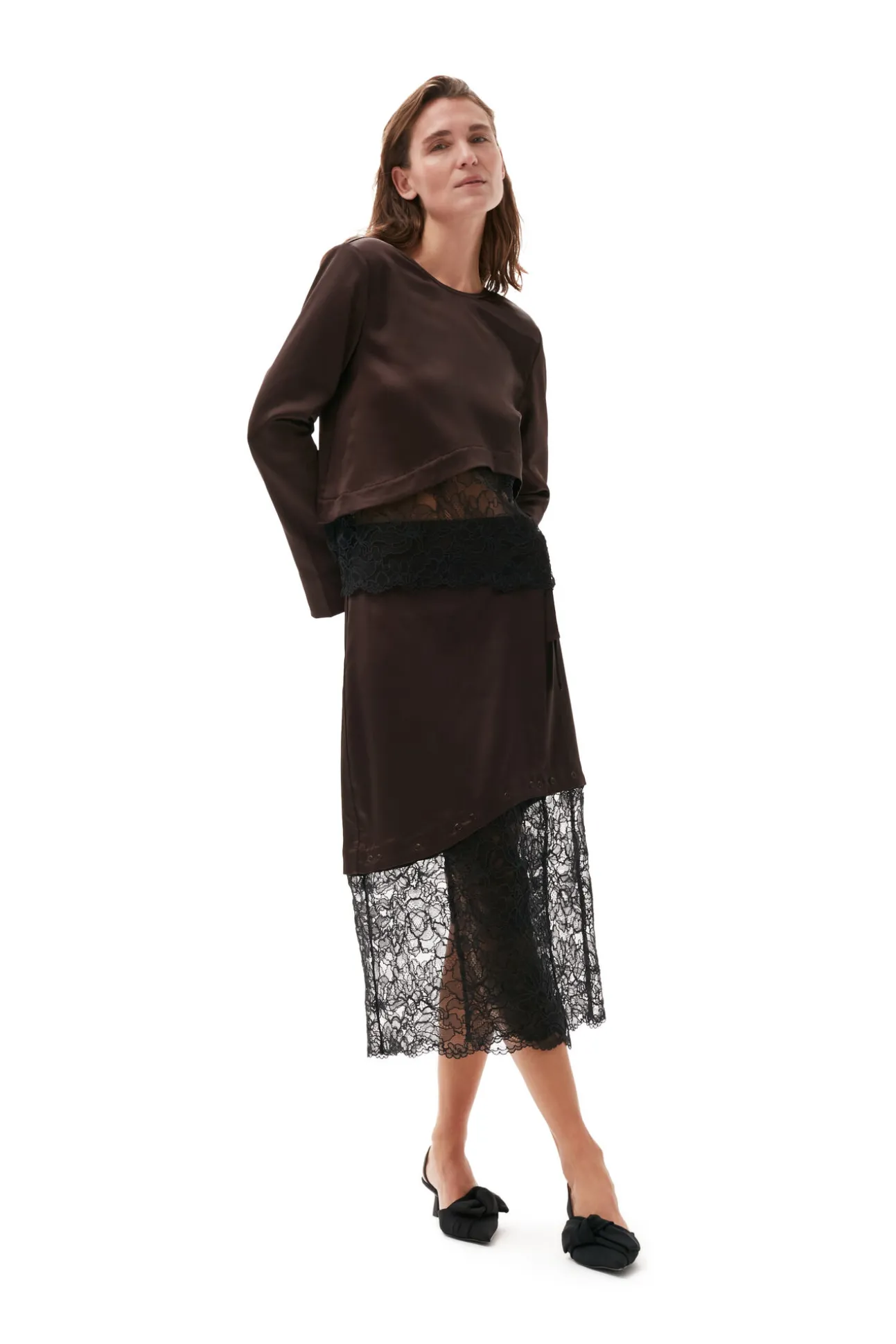 Cheap GANNI Spitzen-Mix-Midi-Wickelrock Mole
