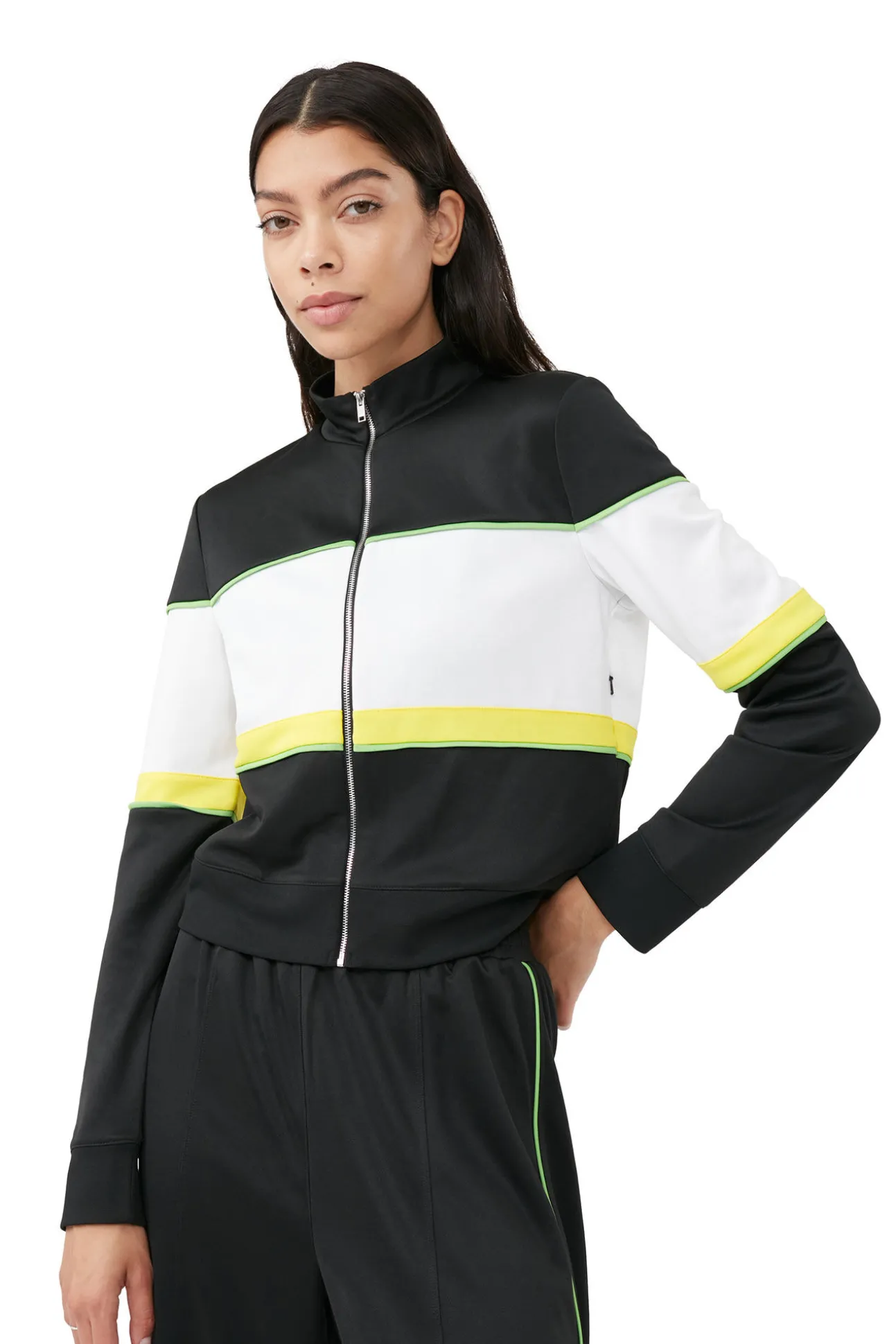 Outlet GANNI Sportliche Jersey-Trainingsjacke Black