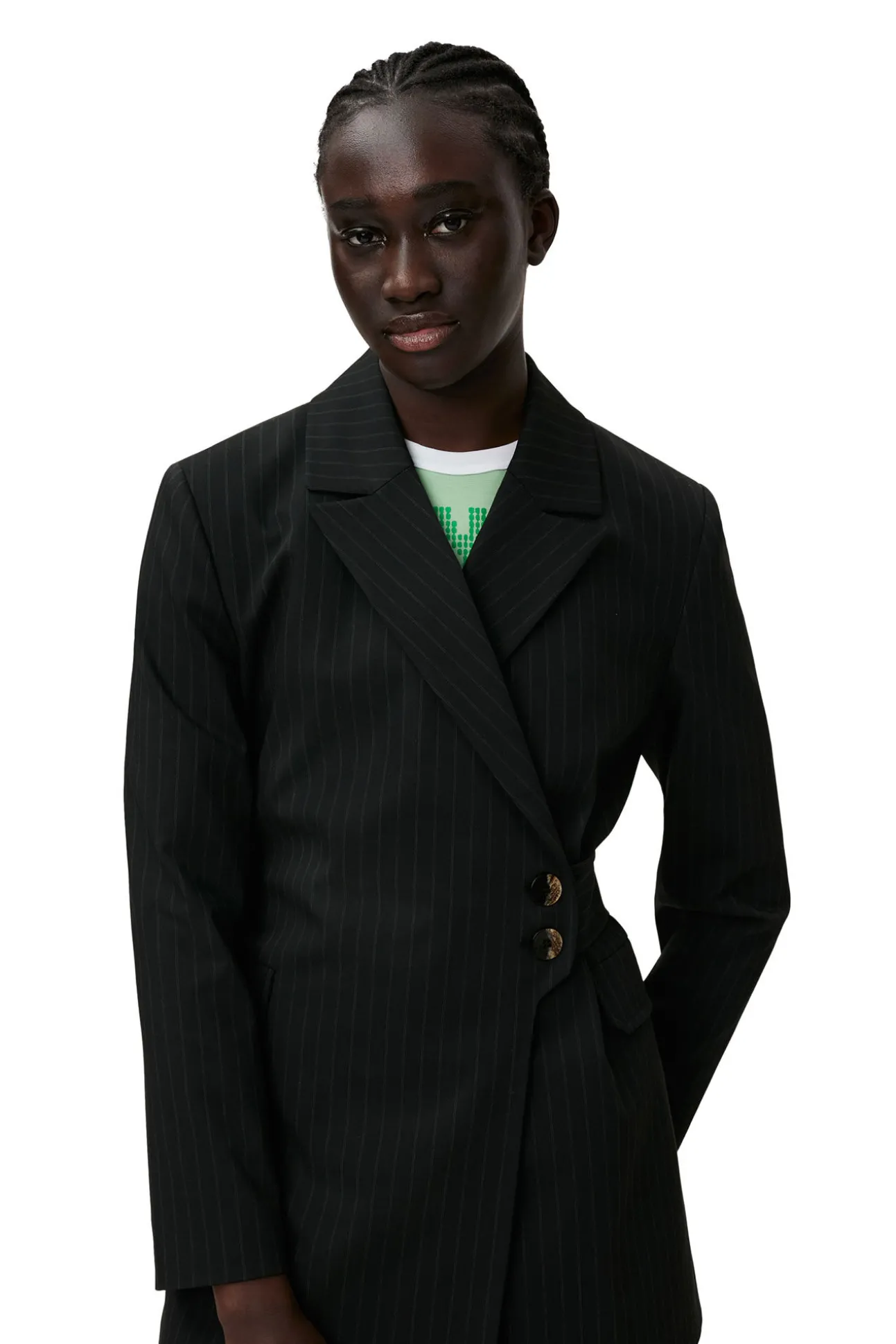 Outlet GANNI Streifenblazer Mit Gurtel Black
