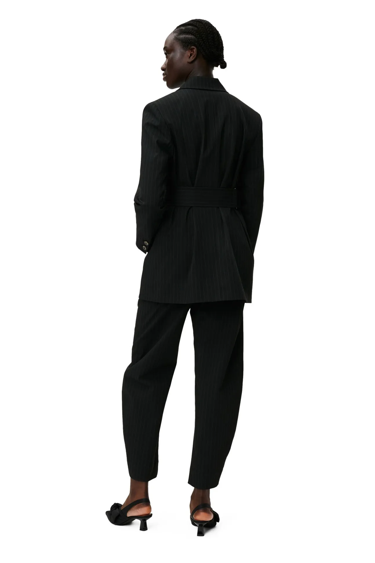 Outlet GANNI Streifenblazer Mit Gurtel Black