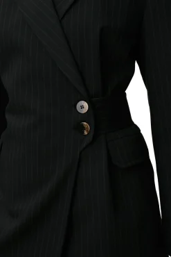 Outlet GANNI Streifenblazer Mit Gurtel Black