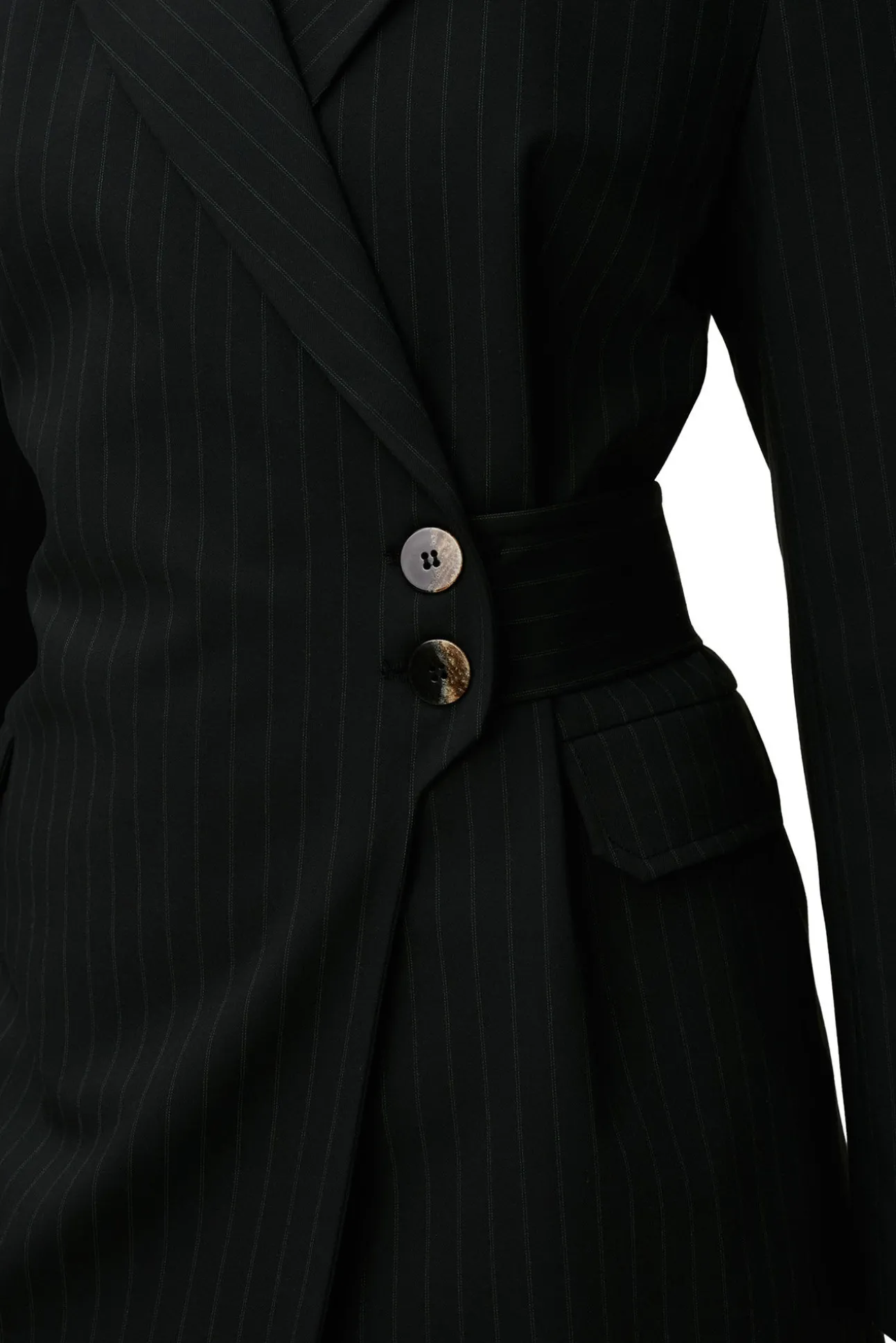 Outlet GANNI Streifenblazer Mit Gurtel Black