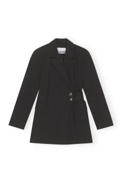 Outlet GANNI Streifenblazer Mit Gurtel Black