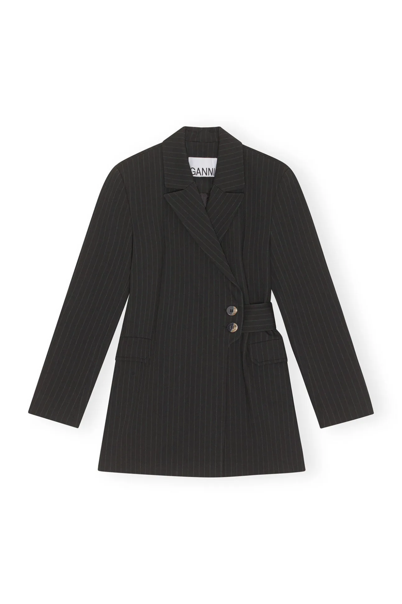 Outlet GANNI Streifenblazer Mit Gurtel Black