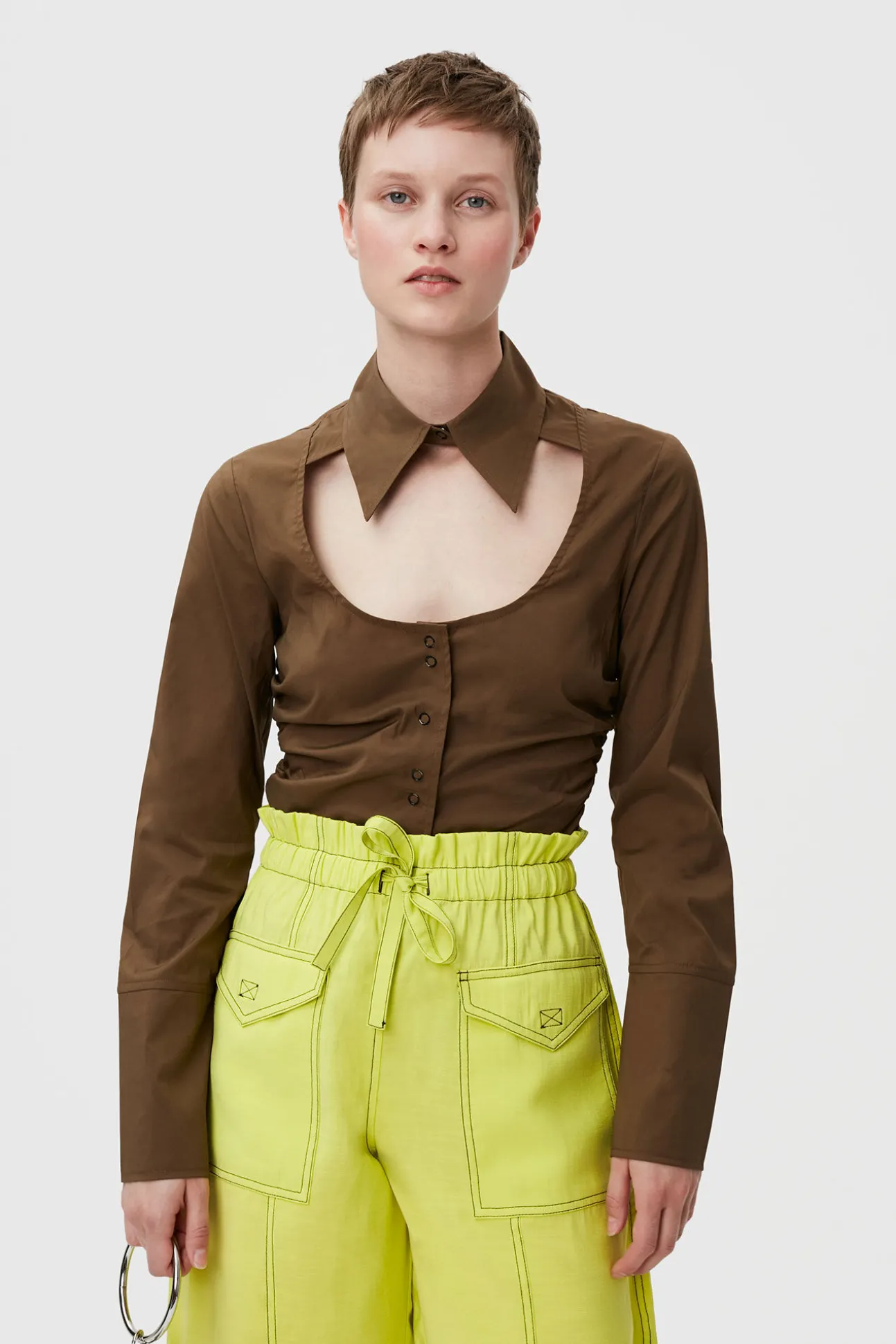 Online GANNI Stretch Cotton Cut-Out Shirt Teak