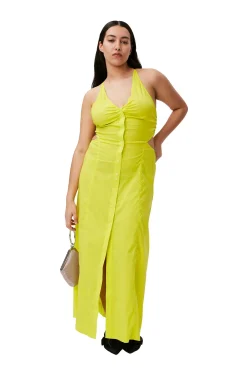 Hot GANNI Stretch Cotton Maxi Dress Sulphur Spring