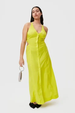 Hot GANNI Stretch Cotton Maxi Dress Sulphur Spring