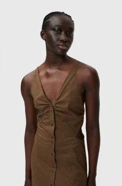 Clearance GANNI Stretch Cotton Maxi Dress Teak