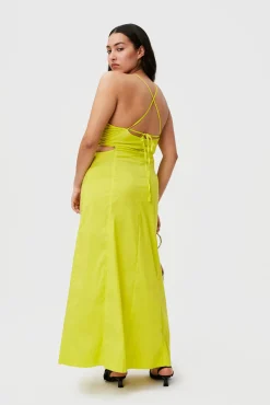 Hot GANNI Stretch Cotton Maxi Dress Sulphur Spring