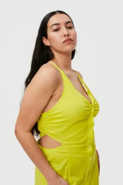 Hot GANNI Stretch Cotton Maxi Dress Sulphur Spring