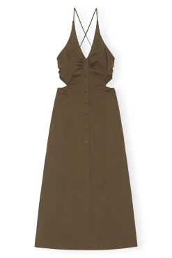 Clearance GANNI Stretch Cotton Maxi Dress Teak
