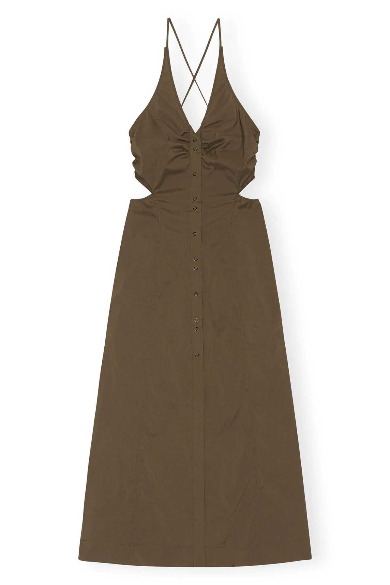 Clearance GANNI Stretch Cotton Maxi Dress Teak