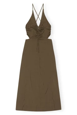 Clearance GANNI Stretch Cotton Maxi Dress Teak