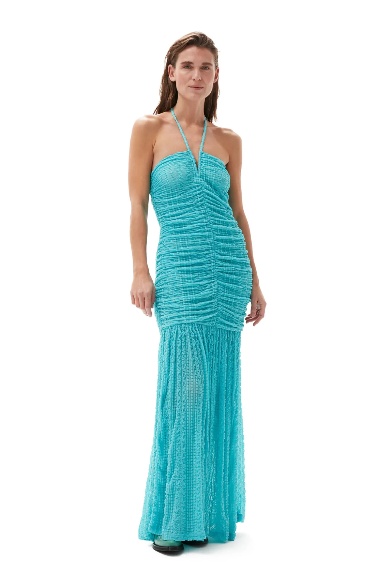 Flash Sale GANNI Stretch-Lace-Neckholderkleid Blue Curacao