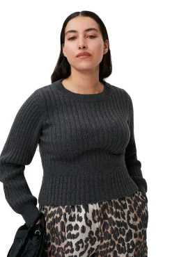 Cheap GANNI Strukturierte Rippstrickbluse Phantom