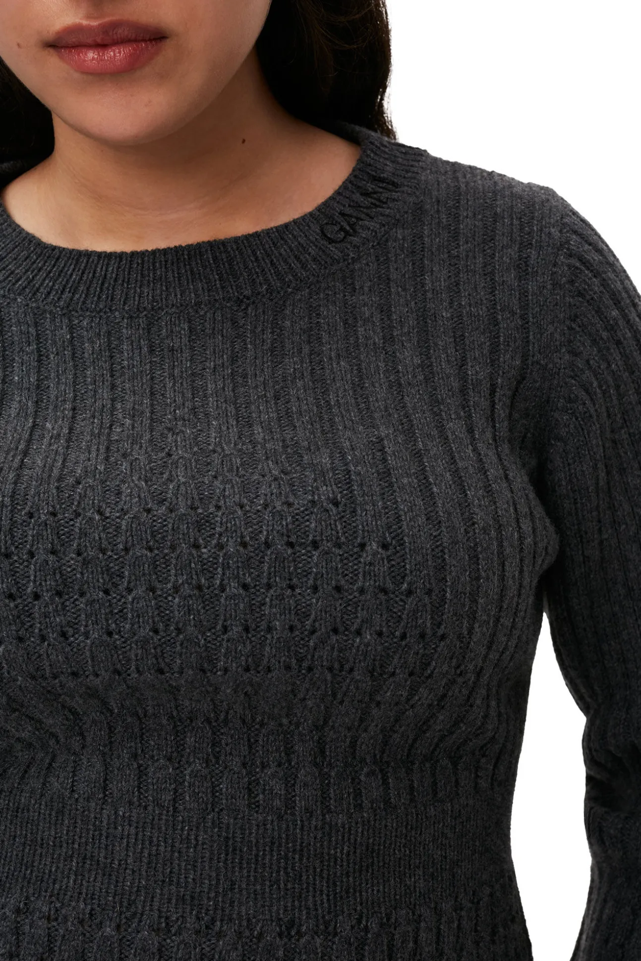 Cheap GANNI Strukturierte Rippstrickbluse Phantom