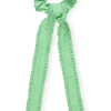 New GANNI Taffeta Mix Frill Bow Scrunchie Peapod