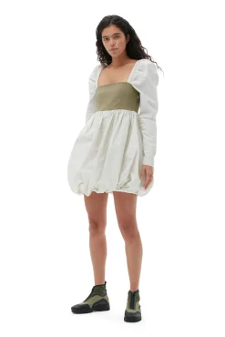 Cheap GANNI Taffeta-Mix-Ballon-Minikleid Aloe